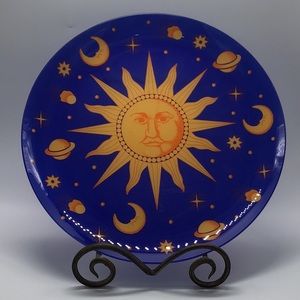 Vintage Glass Reverse Painted Celestial Serving Plate